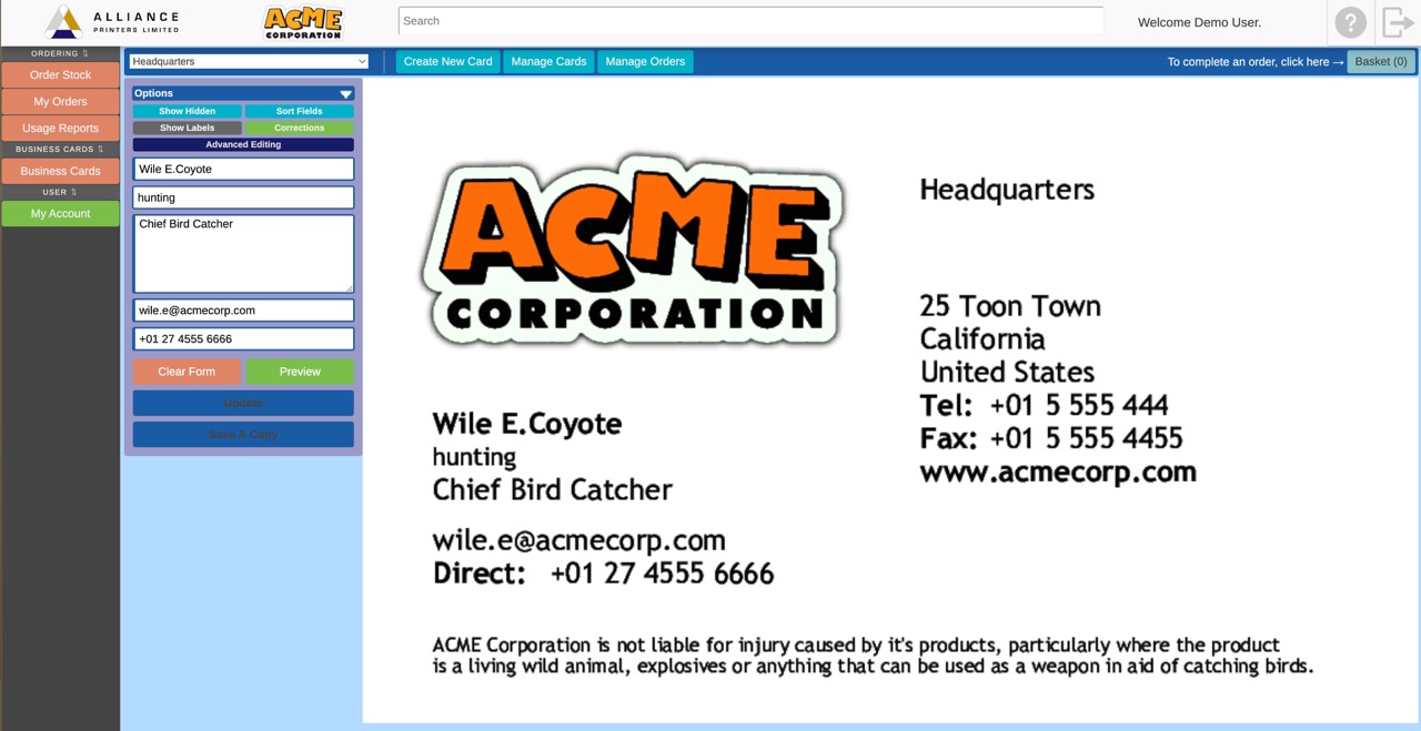Business Cards Online Alliance Online Ordering Businesscards screenshot