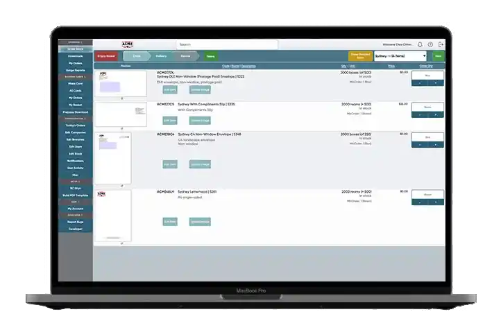 Alliance Ordering website laptop with online stock ordering website on the screen